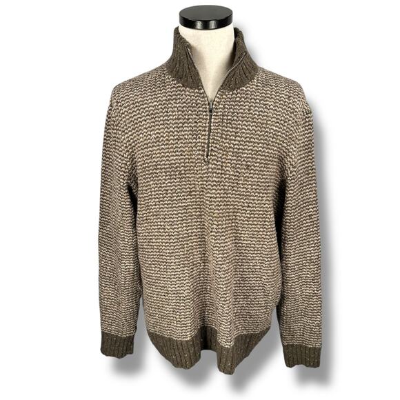 Vintage Gap 1/4 Zip Sweater Men's Large Brown Wool Blend Knit Confetti Y2K 2007 - Picture 1 of 10